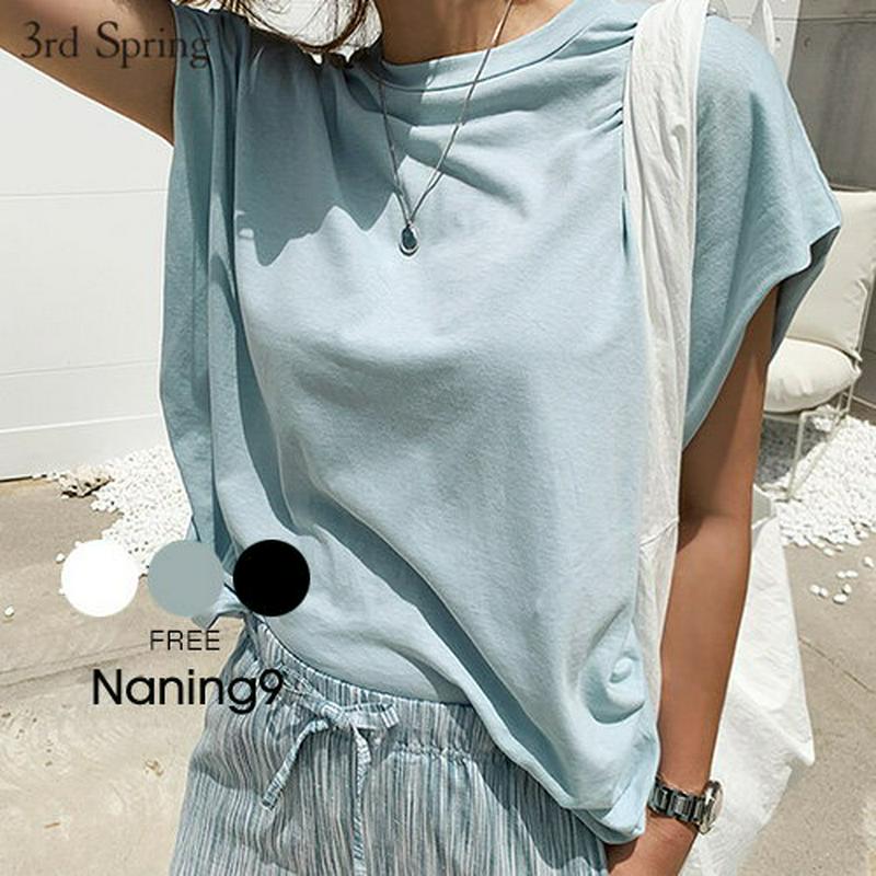 【NANING9国内1位】NANING9(ナンニング)フレンチ袖ゆるtシャツ【7/29up_go】【メール便】韓国 韓国ファッション フレンチスリーブ tシャツ 袖コンシャス トップス 夏 無地T 着回しトップス オーバーフィットtシャツ レディース ファッション ★