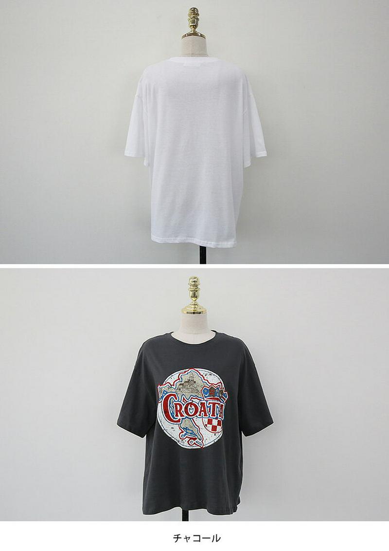 NANING9(ナンニング)CROATIA半袖Tシャツ【メール便】韓国韓国ファッションロゴT半袖Tシャツロゴトップス夏カジュアル半袖Tシャツオトナカジュアル韓国Tシャツレディースファッション【即納】☆☆