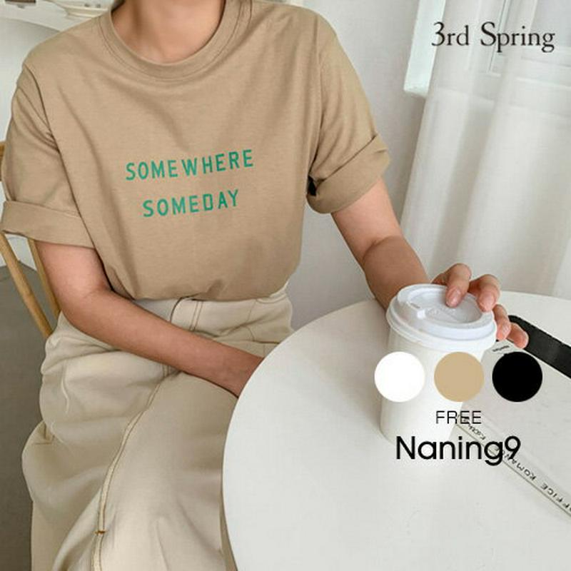 【NANING9国内1位】NANING9(ナンニング)SOMEWHERE半袖Tシャツ【2/15再販】【メール便】韓国 韓国ファッション　ロゴT 半袖 Tシャツ ロゴ トップス 夏 カジュアル 半袖Tシャツ 春 オトナカジュアル 韓国Tシャツ レディース ファッション