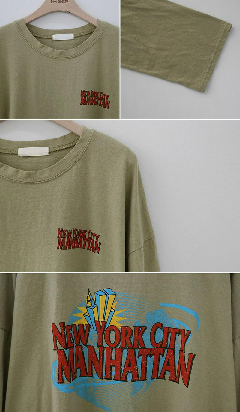 NANING9(ナンニング)マンハッタン長袖Tシャツ【10/12再販】【メール便】韓国 韓国ファッション　ロゴT 長袖 Tシャツ 秋 トップス カジュアル オーバーサイズTシャツ ロゴ カットソー 秋冬 ロンT オーバーフィット レディース ファッション【即納】