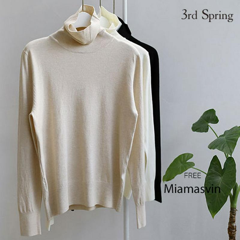 Miamasvin(ミアマスビン)タートルネックニットT【10/30up_wo】【メール便】韓国 韓国ファッション　トップス ニット tシャツ 長袖 カットソー ニットソー ニットt タートルネック レイヤード レディース ファッション【5】
