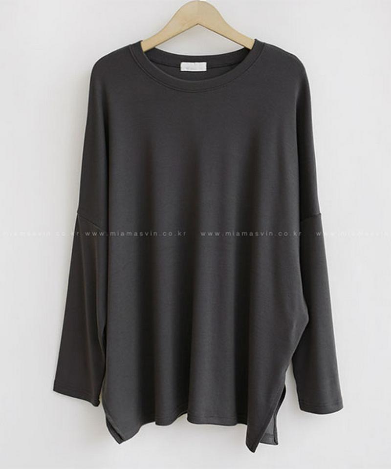 Miamasvin(ミアマスビン)スリット無地長袖tシャツ【10/16up_wo】【メール便】韓国 韓国ファッション　トップス tシャツ 長袖 ロンt カットソー 無地 スリット レディース ファッション【5】