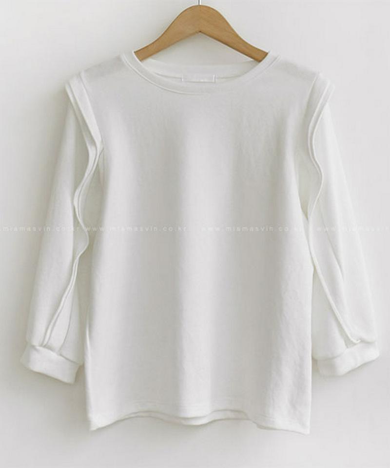 Miamasvin(ミアマスビン)パワーショルダー風トップス【9/24up_wo】韓国 韓国ファッション　トップス tシャツ カットソー スウェット フリル パワーショルダー レディース ファッション【5】※メール便不可