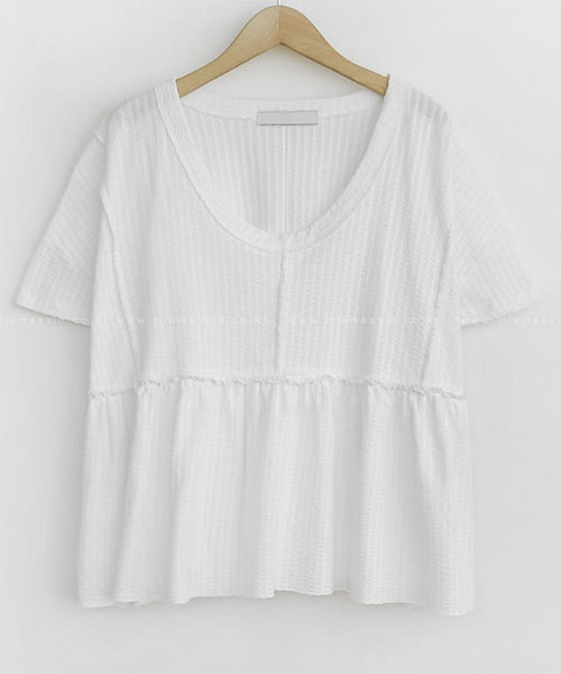 Miamasvin(ミアマスビン)フレアシャーリングTシャツ【6/22up_wo】【メール便】韓国 韓国ファッション　トップス tシャツ 半袖 フレア 体型カバー ワンマイルウェア レディース ファッション【即納】