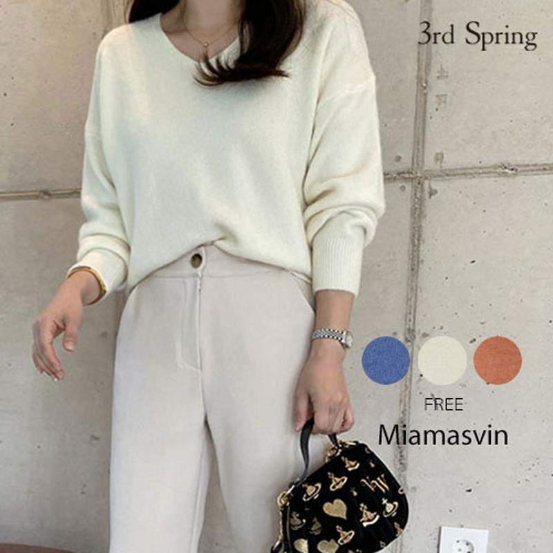 Miamasvin(ミアマスビン)シンプルVネックニットtシャツ【11/4up_wo】韓国 韓国ファッション　トップス ニット カットソー 長袖 ニット Vネック シンプルニット レディース ファッション【5】※メール便不可