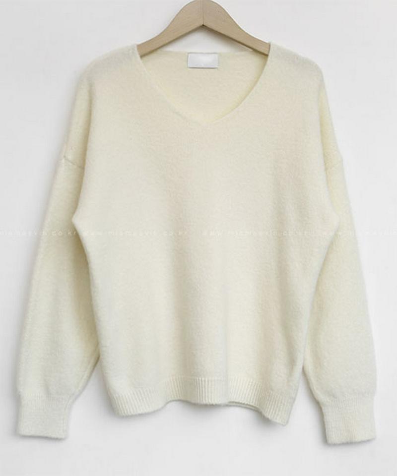 Miamasvin(ミアマスビン)シンプルVネックニットtシャツ【11/4up_wo】韓国 韓国ファッション　トップス ニット カットソー 長袖 ニット Vネック シンプルニット レディース ファッション【5】※メール便不可