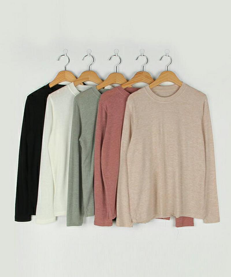 MICHYEORA(ミチョラ)トゥモローニットTシャツ【メール便】 韓国 韓国ファッション Tシャツ トップス 長袖 ベーシック クルーネック カットソー 【即納】 ★