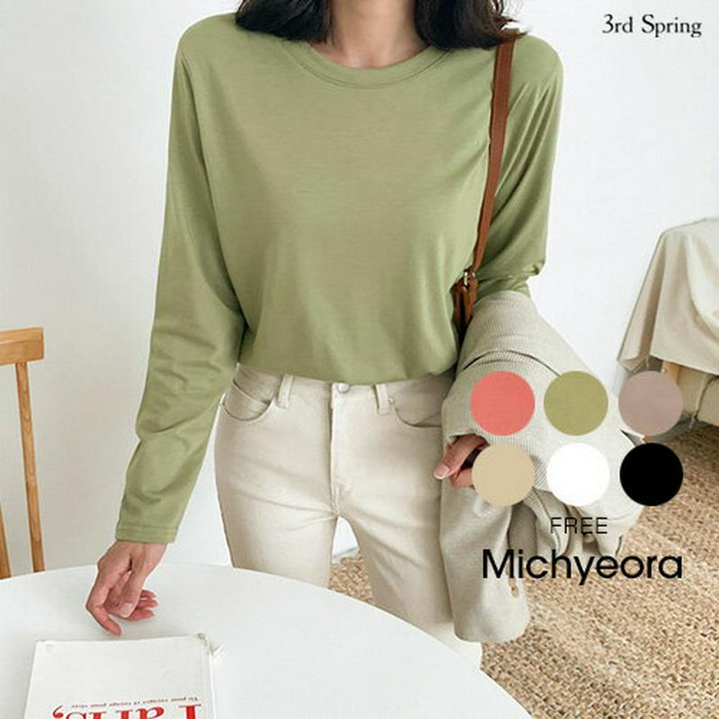 MICHYEORA(ミチョラ)ベーシックラウンドtシャツ【9/3up_go】【メール便】韓国 韓国ファッション トップス カットソー 長袖 ベーシック 秋カラー 秋ファッション【即納】 ★