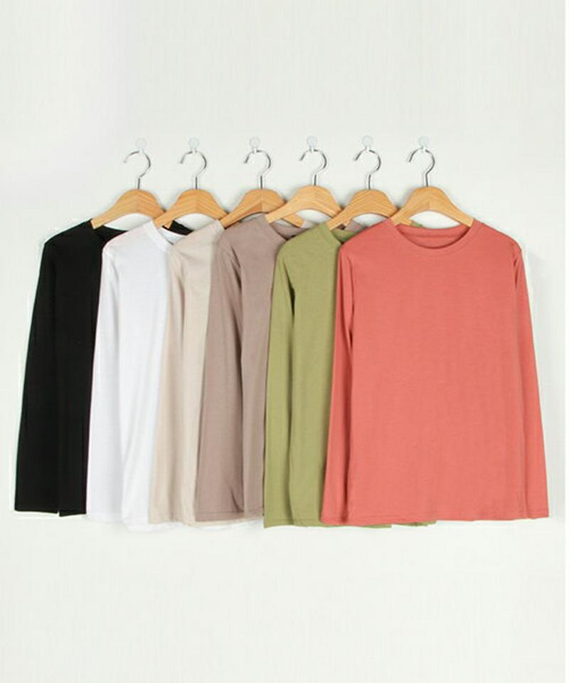 MICHYEORA(ミチョラ)ベーシックラウンドtシャツ【9/3up_go】【メール便】韓国 韓国ファッション トップス カットソー 長袖 ベーシック 秋カラー 秋ファッション【即納】 ★