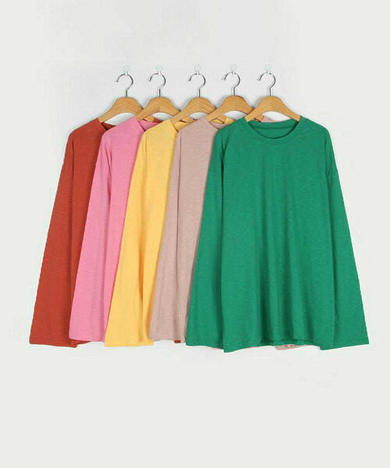 MICHYEORA(ミチョラ)コットンスラブTシャツ【メール便】韓国 韓国ファッション　トップス　カットソー　長袖　カラバリ　スラブ　コットン　【即納】