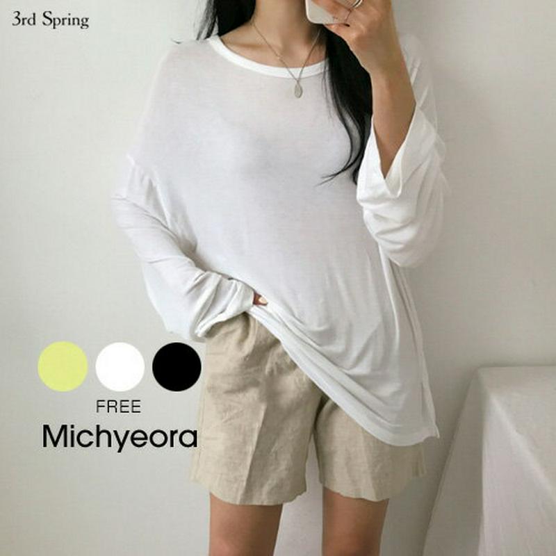 MICHYEORA(ミチョラ)ラウンドネックカットソー【メール便】韓国 韓国ファッション カットソー 長袖 トップス ラウンドネック ベーシック カジュアル【即納】 ★