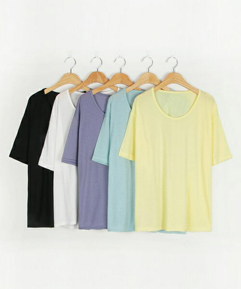 MICHYEORA(ミチョラ)Uネックパステルtシャツ【メール便】韓国 韓国ファッション　tシャツ　トップス　半そで　Uネック　パステル　ベーシック　シンプル　カジュアル【即納】