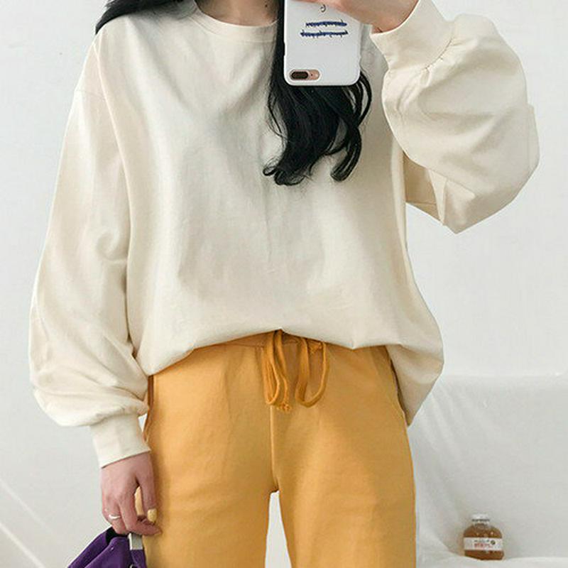 MICHYEORA(ミチョラ)ゆる袖カットソー【メール便】韓国 韓国ファッション　カットソー　トップス　長袖　Tシャツ　カラバリ　カラー　無地　ベーシック　カジュアル　バルーン袖【3】