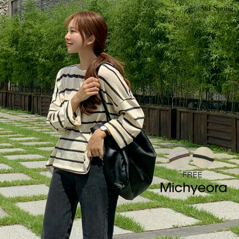 MICHYEORA(ミチョラ)ボーダートップス【9/2up_go】韓国 韓国ファッション　ニット　トップス　ボーダー　カットソー　秋ファッション　秋【あす楽】 ※メール便不可