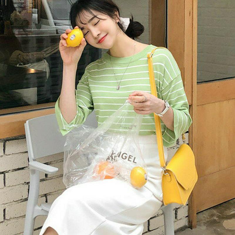 MICHYEORA(ミチョラ)袖スリットボーダーカットソー 【メール便】韓国 韓国ファッション トップス 七分袖 袖スリット ボーダー カットソー スプリングニット【即納】 ★