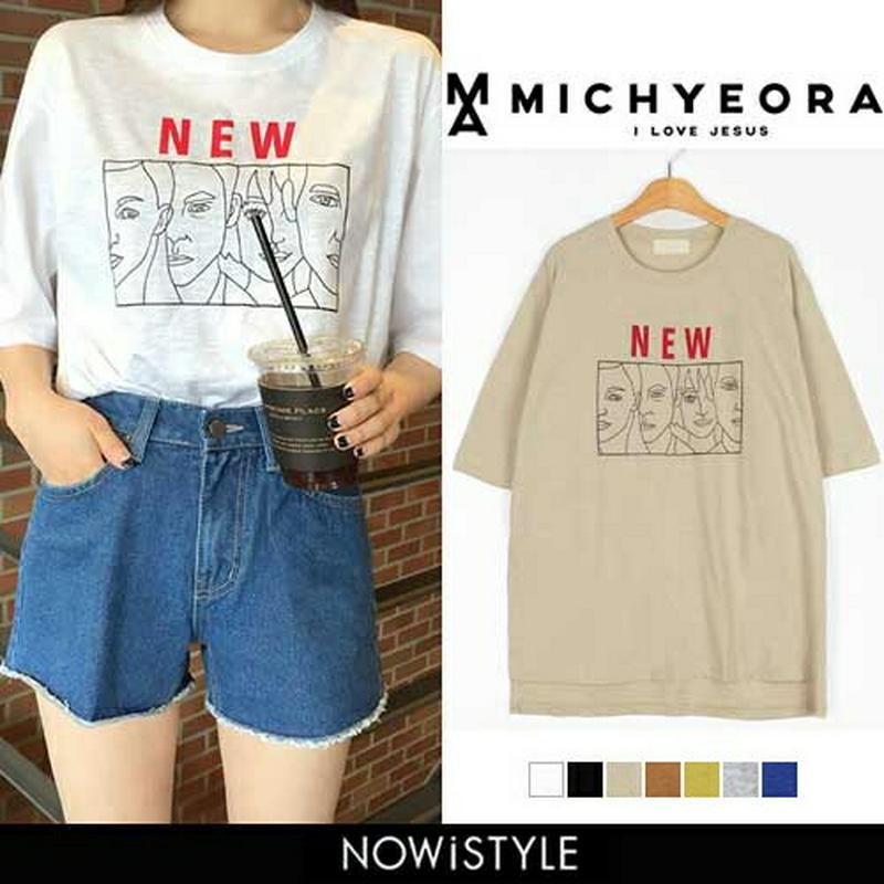 MICHYEORA(ミチョラ)ニューフェイスtシャツ 【メール便】韓国 韓国ファッション　ニューフェイス tシャツ ロゴt 外国 双子 お揃い ホワイト ブラック ベージュ 半袖 春夏 トップス レディース 【即納】
