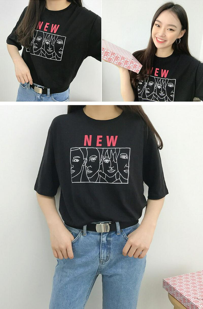 MICHYEORA(ミチョラ)ニューフェイスtシャツ 【メール便】韓国 韓国ファッション　ニューフェイス tシャツ ロゴt 外国 双子 お揃い ホワイト ブラック ベージュ 半袖 春夏 トップス レディース 【即納】