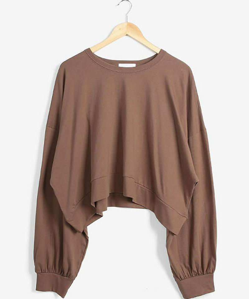MERONGSHOP(メロンショップ)バルーン袖スウェットTシャツ【9/28up_wo】【メール便】韓国 韓国ファッション　トップス tシャツ 長袖 秋 スウェット tシャツ クロップドtシャツ レディース ファッション【5】