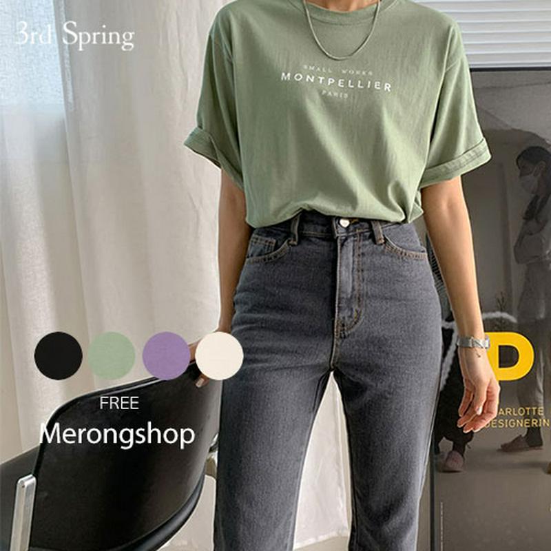 MERONGSHOP(メロンショップ)モンペリエTシャツ 【メール便】韓国 韓国ファッション トップス 春 夏 tシャツ 半袖 ロゴt ロゴtシャツ ロゴ シンプル パステル レディース ファッション【即納】