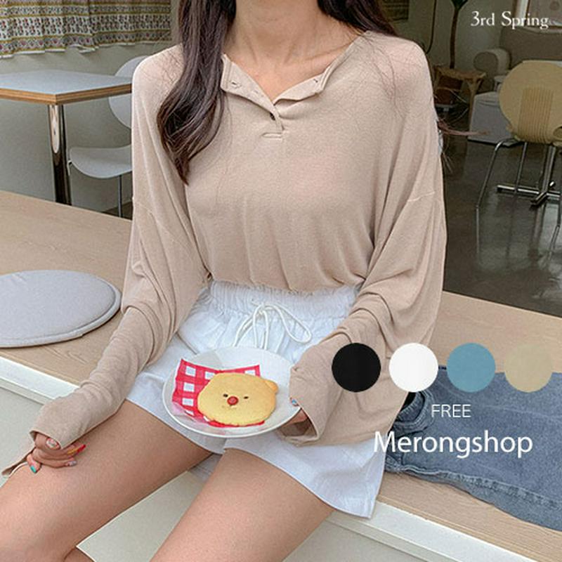 【期間限定超目玉】MERONGSHOP(メロンショップ)ヘンリーネックtシャツ【メール便】韓国 韓国ファッション トップス 秋 tシャツ カットソー 長袖 秋冬 ヘンリーネック ロングスリーブ レディース ファッション【即納】 ★