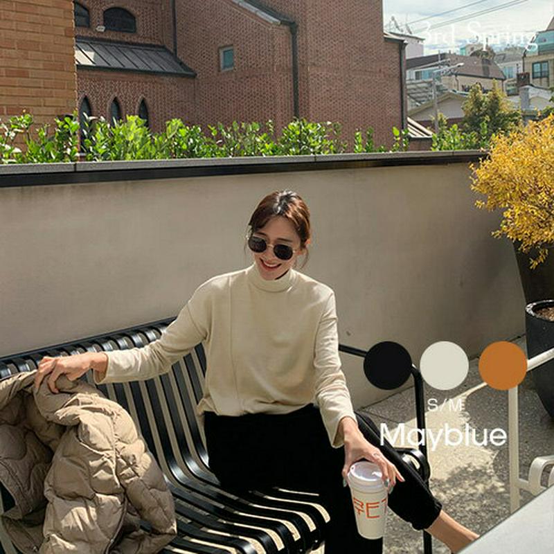 MAYBLUE(メイブルー)ハイネック無地Tシャツ【11/11up_PSH】ハイネック　カットソー　長袖　無地T　ベーシック　シンプル　ライン【5】