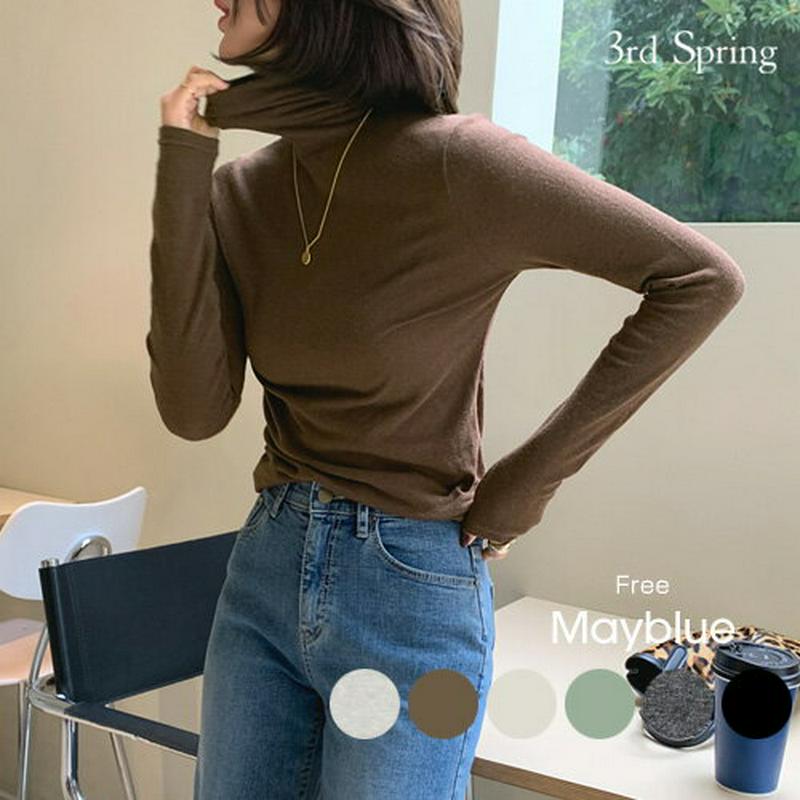 MAYBLUE(メイブルー)スタンダードタートルネックTシャツ【10/30up_go】ハイネック　ベーシック　トップス　シンプル【5】