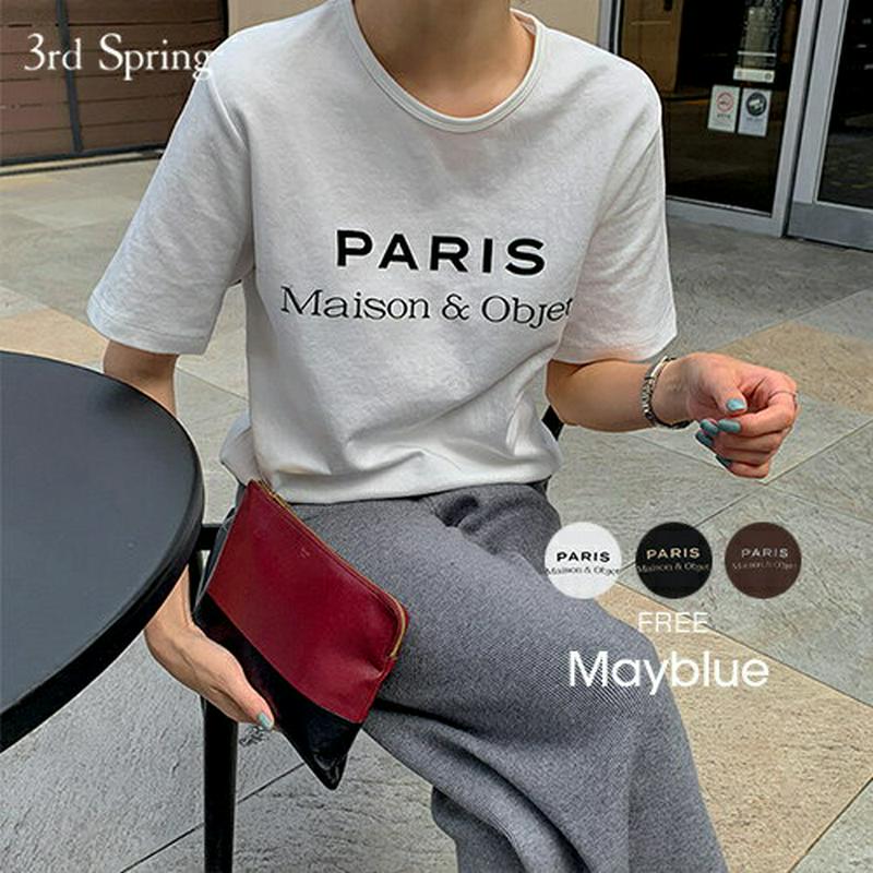 MAYBLUE(メイブルー)レタード入りハーフ袖Tシャツ Tシャツ　半袖　メッセージ　英字ロゴ　レタリングT【10/28up_chj】【5】