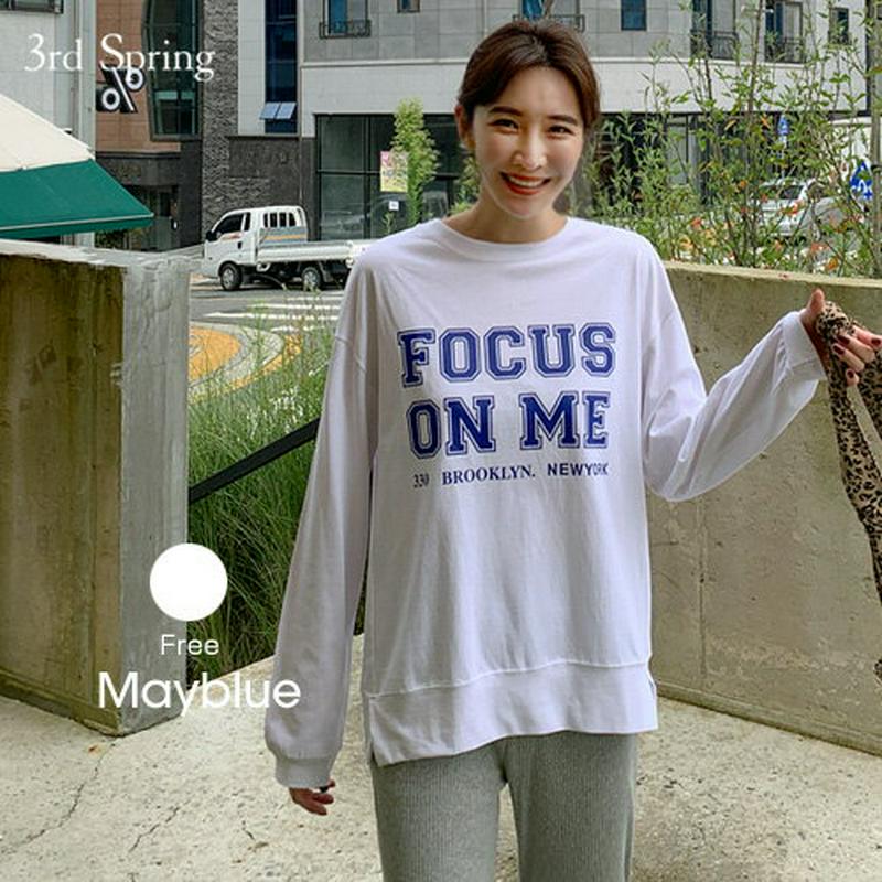MAYBLUE(メイブルー)フロントレタードスリットTシャツ【10/19up_go】ロゴトレーナー　スリット　スウェット　ロゴトップス　長袖【5】