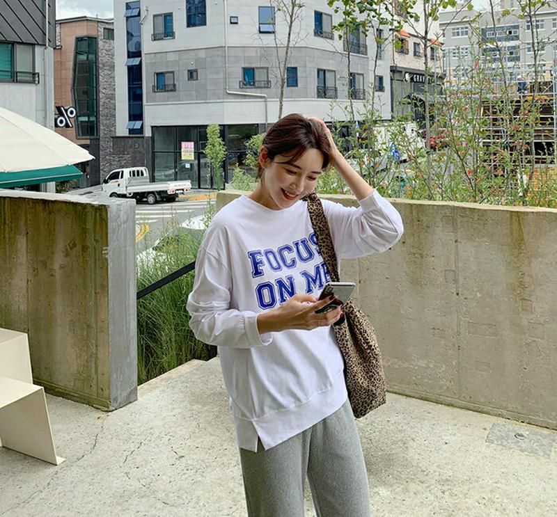 MAYBLUE(メイブルー)フロントレタードスリットTシャツ【10/19up_go】ロゴトレーナー　スリット　スウェット　ロゴトップス　長袖【5】