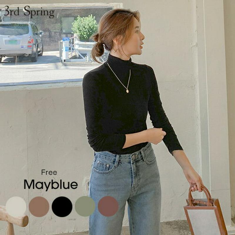 MAYBLUE(メイブルー)ストレッチ混タートルネックTシャツ【10/16up_go】Tシャツ　トップス　タートルネック　長袖　インナー　ベーシック【5】