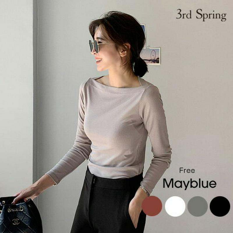 MAYBLUE(メイブルー)ボートネック長袖Tシャツ【10/12up_go】ボートネック　トップス　カットソー】【5】