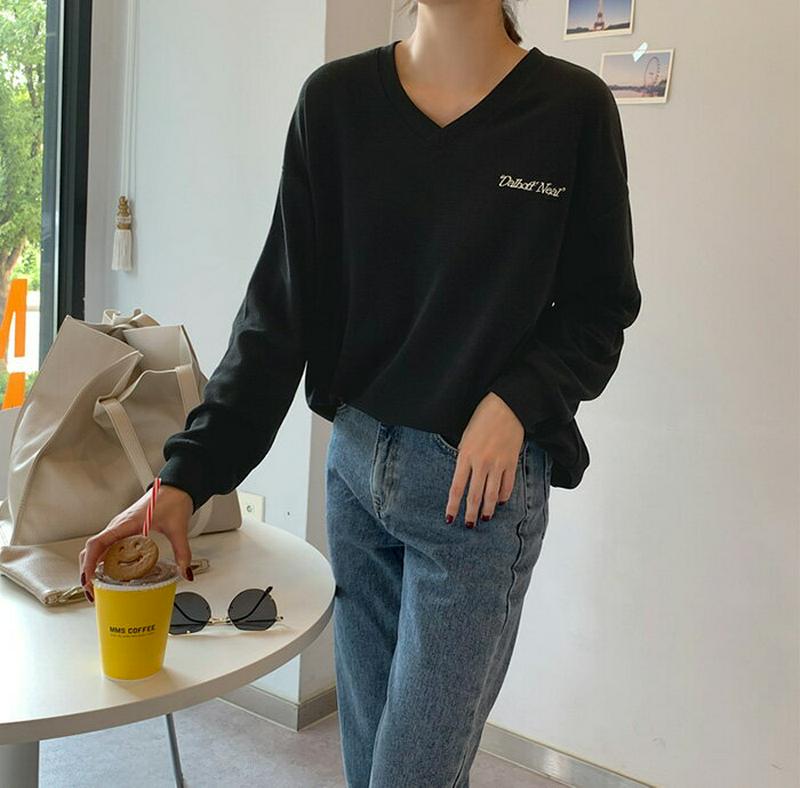 MAYBLUE(メイブルー)レタードVネックTシャツ【10/9up_go】レタリング　VネックT　ロンT　ワンポイント【5】