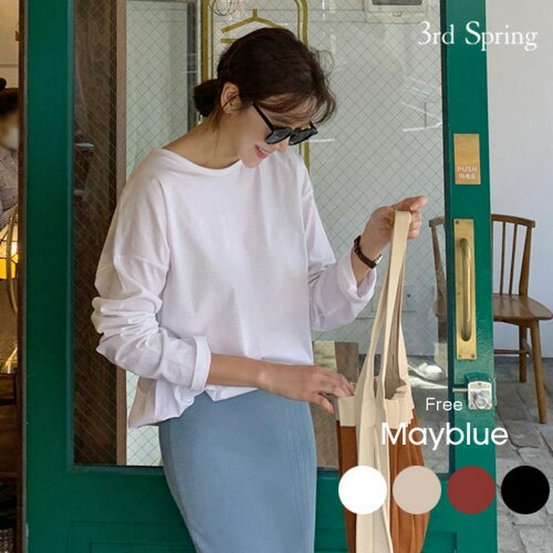 MAYBLUE(メイブルー)サイドスリットコットンTシャツ【9/30up_go】Tシャツ　コットンT　カットソー　無地　長袖【5】