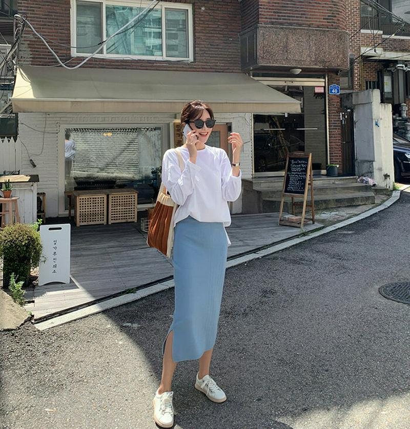 MAYBLUE(メイブルー)サイドスリットコットンTシャツ【9/30up_go】Tシャツ　コットンT　カットソー　無地　長袖【5】