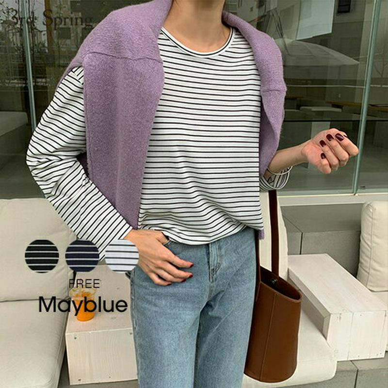MAYBLUE(メイブルー)ストレッチボーダーTシャツ トップス　Tシャツ　ボーダー　シンプル　ベーシック【10/12up_chj】【5】