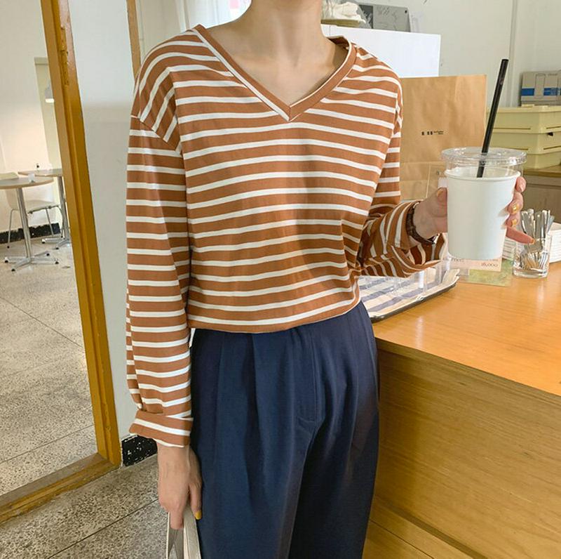 MAYBLUE(メイブルー)ボーダーVネックTシャツ【9/29up_go】Tシャツ　カットソー　Vネック　ボーだー　カットソー　ベーシック　シンプル【5】