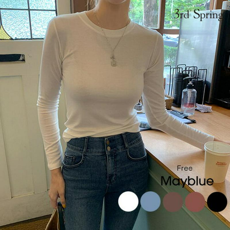 MAYBLUE(メイブルー)テンセル混クルーネックTシャツ【9/28up_go】Tシャツ　カットソー　長袖　クルーネック　シンプル　【5】