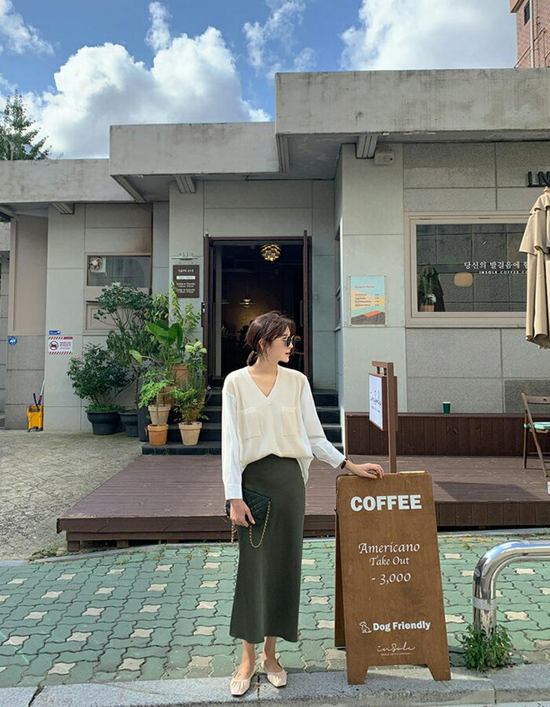 【初売】MAYBLUE(メイブルー)異素材ミックスポケットプルオーバードッキング　カットソー　Vネック　トップス　長袖【9/18up_PSH】【あす楽】
