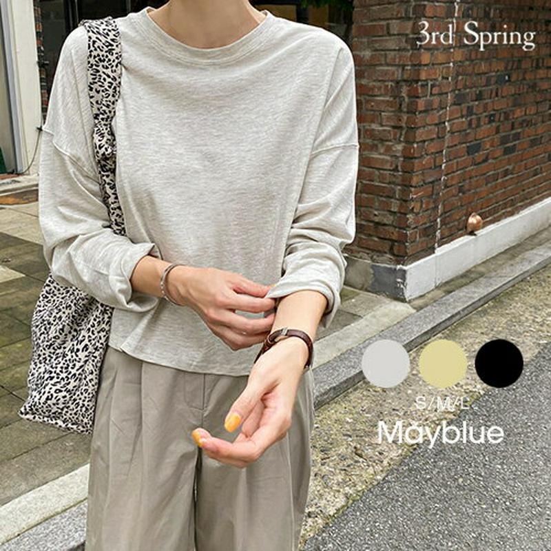 MAYBLUE(メイブルー)シンプルドロショルTシャツ【〇/〇 up】カットソー　長袖　シンプル　カットソー　クルーネック【9/28up_PSH】【5】