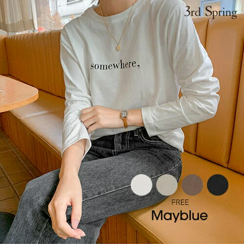 MAYBLUE(メイブルー)レタード入りコットンTシャツレタリング　トップス　長袖　カットソー　トップス【9/16up_chj】【5】