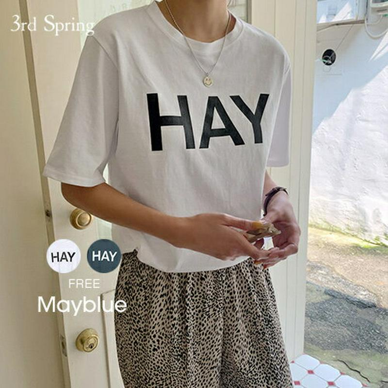 MAYBLUE(メイブルー)レタードハーフ袖Tシャツ Tシャツ　ロゴT　レタリング　シンプル　クルーネック　半袖　トップス【9/28up_chj】【5】