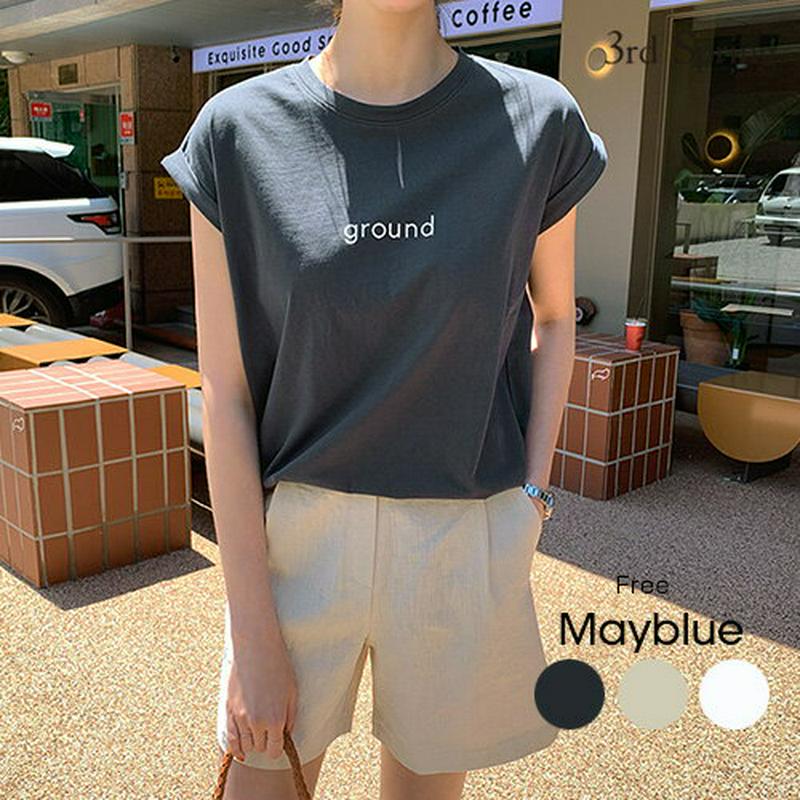 MAYBLUE(メイブルー)groundキャップスリーブT【7/2up_go】【メール便】韓国 韓国ファッション　Tシャツ　トップス　キャップスリーブ　英字ロゴ　ワンポイントレディース ファッション【即納】