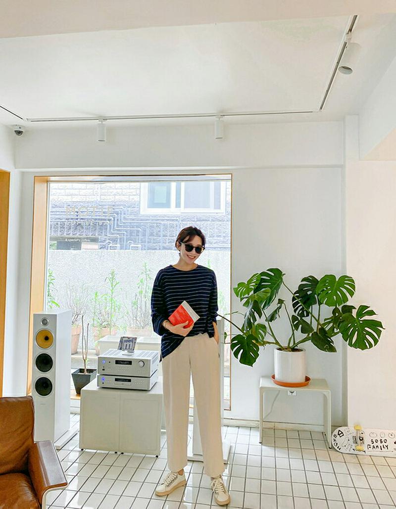 MAYBLUE(メイブルー)スリット入りボーダー柄Tシャツカットソー　ボーダー　ベーシック　シンプル　クルーネック　長袖【9/24up_PSH】【5】