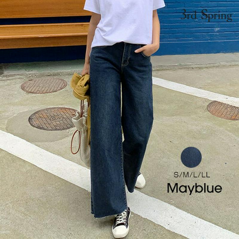 MAYBLUE(メイブルー)バックゴムウォッシュワイドジーンズ【10/9up_go】ワイドパンツ　ワイドデニム　ハイウエスト　パンツ【5】