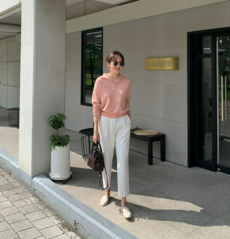 MAYBLUE(メイブルー)スキッパーカラーウール混ニット【10/12up_go】ニットシャツ　薄手ニット　トップス　ニットソー【5】
