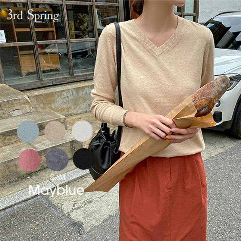 【SALE】mayblue(メイブルー)ベーシックVネック長袖ニットトップス　カットソー　Vネック　シンプル　トップス　長袖【9/24up_PSH】