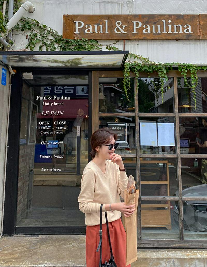 【SALE】mayblue(メイブルー)ベーシックVネック長袖ニットトップス　カットソー　Vネック　シンプル　トップス　長袖【9/24up_PSH】