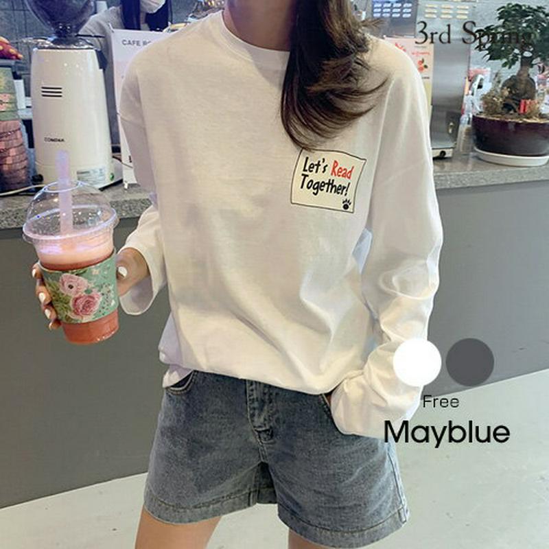 【初売】MAYBLUE(メイブルー)イラストルーズTシャツ【8/25up_go】カットソー　バックプリント　ベーシック　長そで　クルーネック【あす楽】