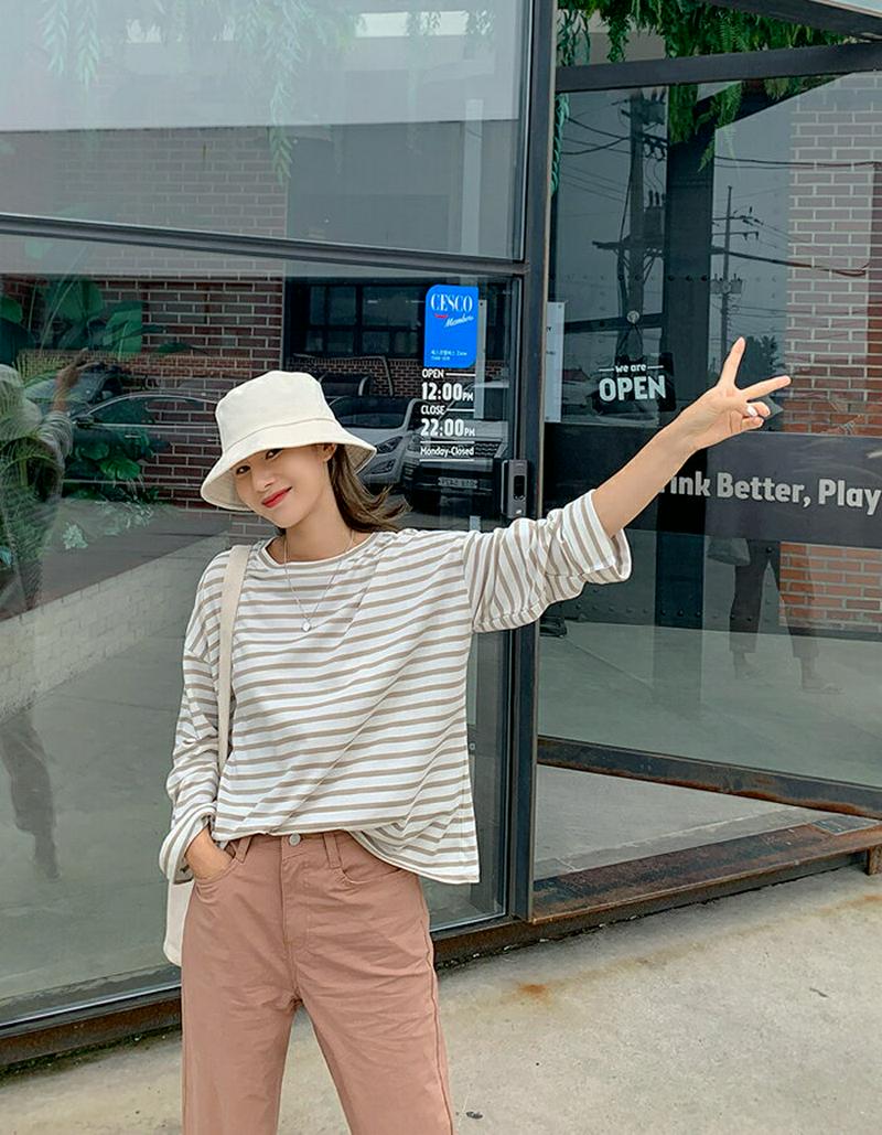 MAYBLUE(メイブルー)ボーダー柄ドロショルTシャツ【9/2up_PSH】ボーダー　カットソー　ゆるカットソー　ビッグサイズ　ベーシック【5】