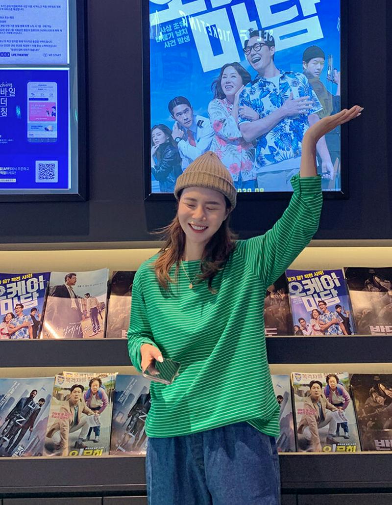 MAYBLUE(メイブルー)ラベルポイントボーダーTシャツ【9/8up_PSH】ラベルポイント　ボーダー　シンプル　カットソー　長そで　ベーシック【5】